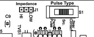 Pulse Switch and Jumper Location Powered Pulse: This type of output refers to a pulse which has an associated voltage with it (see Fig. 2). Set the selector switch, S1 to Pwrd Pulse.