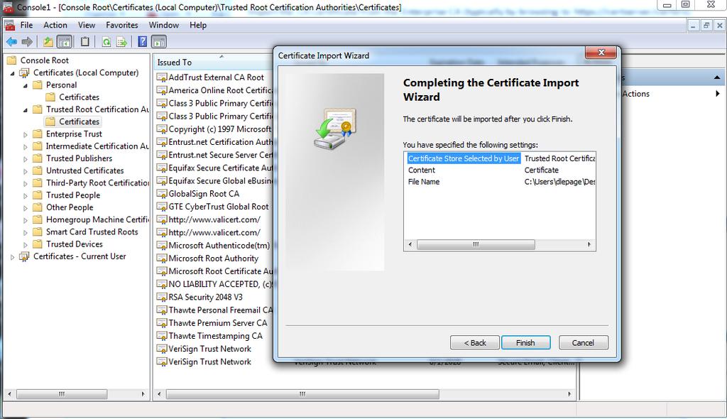 Import the CA Certificate from the Enterprise CA (typically by browsing to https://certserver/certsrv).