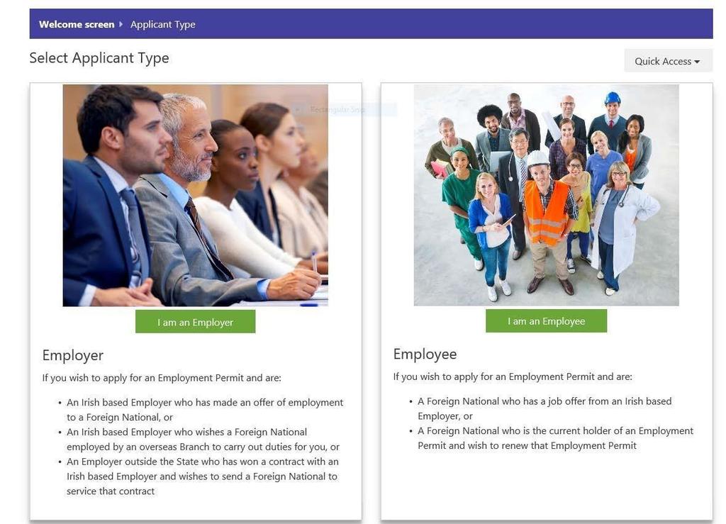 2.3 I am an Employer If you select the I am an Employer button you will be presented with