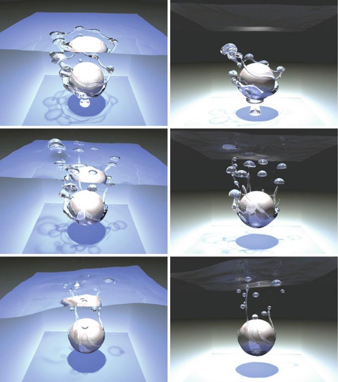 54 2 Water and Bubbles Fig. 2.18 The animation of bubbly water. The effective resolution was 256 3 2.2.6 Conclusion This section has described a technique for animating fluids which have a discontinuity in their state variables.