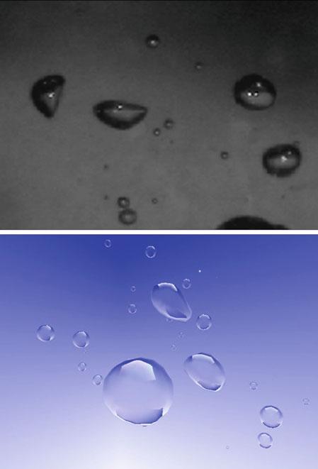 2.1 Animation of Bubbles in Liquid 29 Fig. 2.1 Rising bubbles in liquids. Photo image (top) and rendered image (bottom) results. We conclude and discuss ideas for the future research in Sect. 2.1.7.