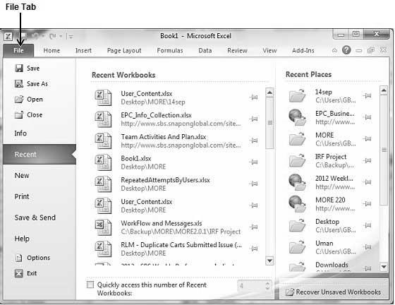 3. Excel 2010 Backstage Excel 2010 The Backstage view has been introduced in Excel 2010 and acts as the central place for managing your sheets.