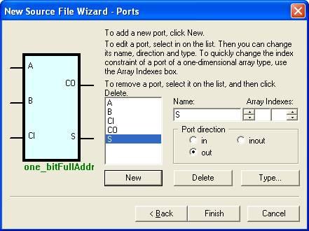 Choose whether you want an input or output port by clicking the desired radio button located under the Port Direction heading.