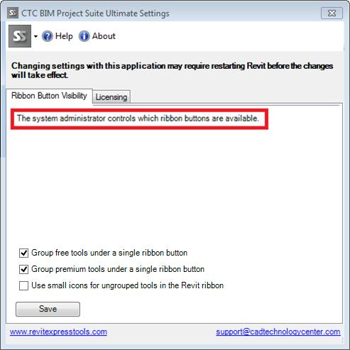 When using Active Directory to control which ribbon buttons are available to the user, the Suite Settings dialog prevents the