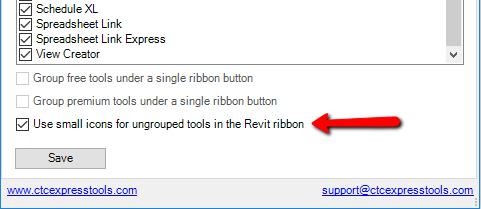 buttons hosted directly on the Revit ribbon, instead of using the default large icons: The