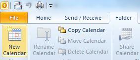 Click on Save and Close. Creating a New Calendar 1. Click on the Folder tab. 2. Click on the New Calendar icon. 3. In the Create New folder window, give the calendar a name and click Ok.