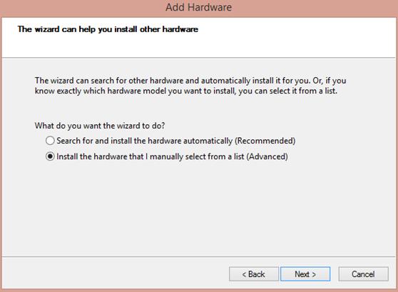Select Install the hardware that I manually select from