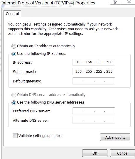 11. In the IP address text box, enter the IP address that matches the Virtual Service address. 12. Enter 255.