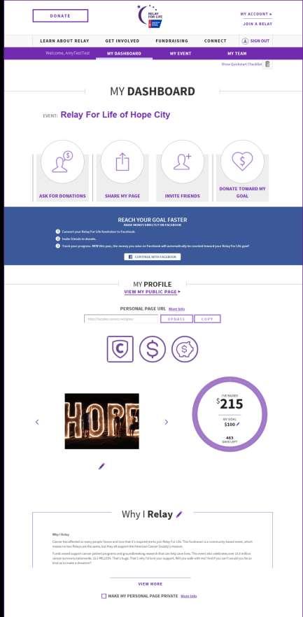 ------------------------------------------ Chapter 4: Participant Dashboard ---------------------------------------- Ask your friends and family for donations and invite them to join you at Relay For