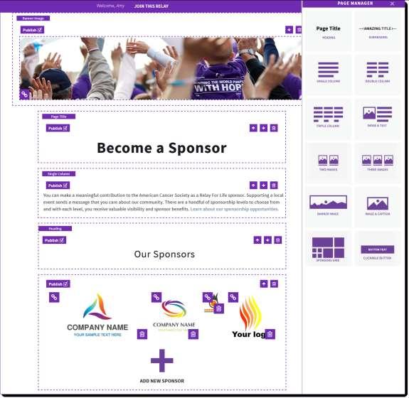 Edit Local Sponsors Page Click Become a Sponsor to edit your page Add additional customization with any of our templates!