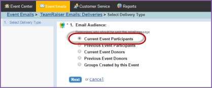 Send an Engagement Email to Current Event Participants An Engagement Email is used to engage your currently registered participants. 1. Locate the customized and approved message you wish to send.