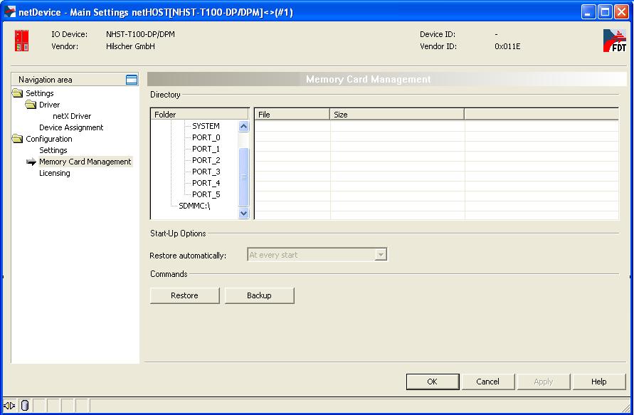 Using SD Memory Card to Copy Configuration Data into Spare nethost Devices 104/158 After having inserted the SD memory card into the nethost device, the Folder field in the Directory area of