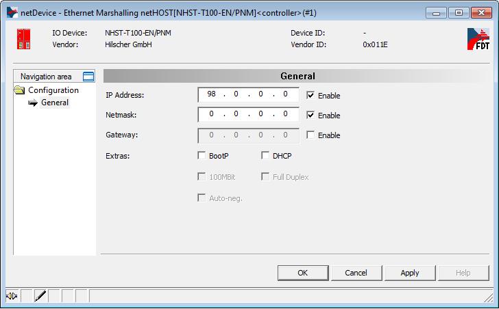 In the Extras section, uncheck the DHCP option to deactivate the assignment of the IP address by DHCP server.