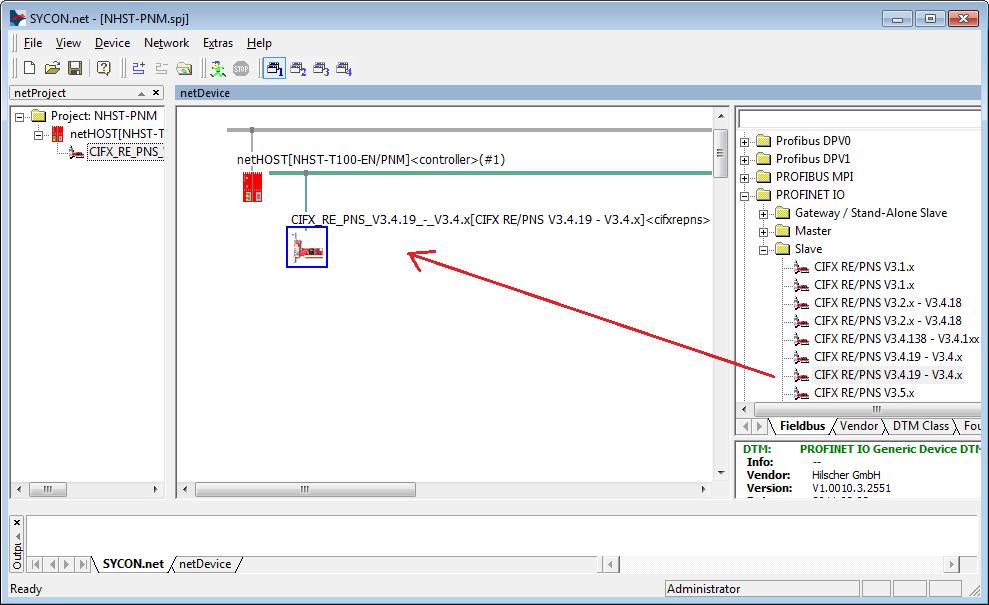 Configuring the nethost Step-By-Step 71/158 Select CIFX RE/PNS V3.4.