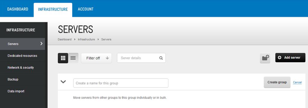 A new empty group is created ready for you to move your servers into it. MOVE SERVERS TO A GROUP Move individual or multiple servers to an existing group.