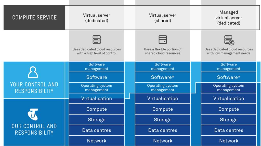 CHAPTER 1 OVERVIEW There are three different types of virtual server available on Telstra s cloud infrastructure. Each type offers different ways to create and manage your cloud resources.