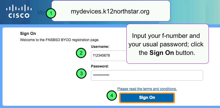 Navigate to the FNSBSD My Devices Portal (you must be on the district's network) Navigate to mydevices.k12northstar.