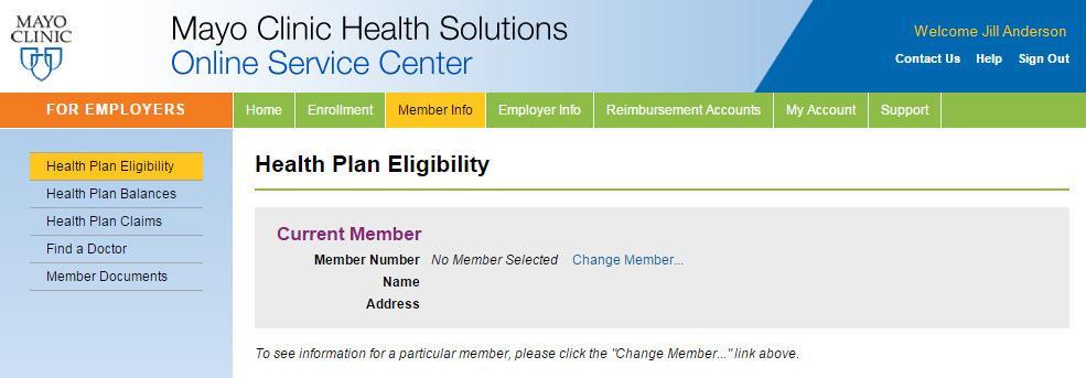 How to Look Up a Member In order to view member information, you must first look up a member. Click on Change Member.