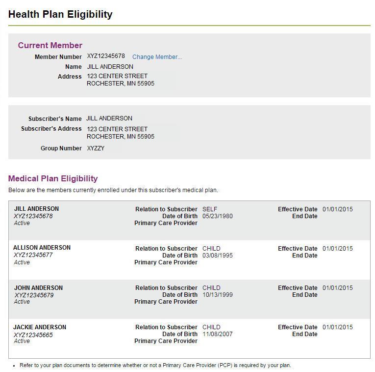 Health Plan Eligibility The Health Plan Eligibility tool allows you to view member eligibility information, such as member number, name and address. To access this tool, click on the Member Info tab.