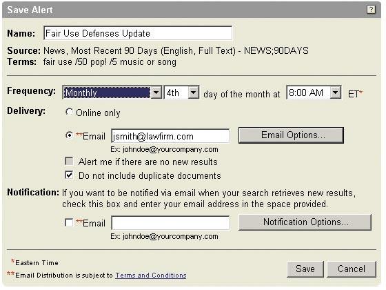 The LexisNexis Alert Feature Use the LexisNexis Alert feature to get regular research updates that you can view online or receive via e-mail. The Alerts tab on the main www.lexis.