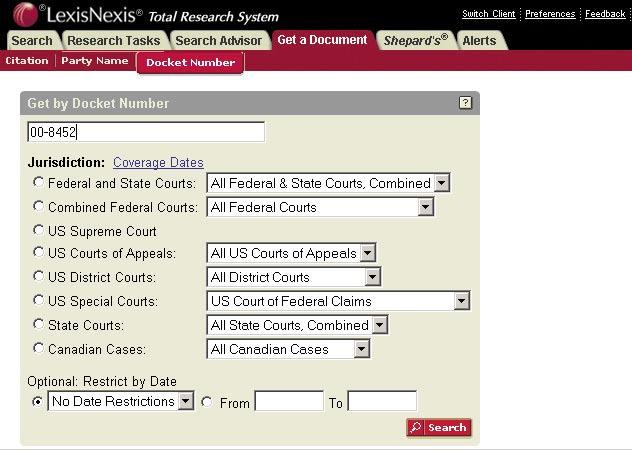 You may choose the court that relates best to your case (optional). Select a date range from the drop-down list (optional). Click Search.