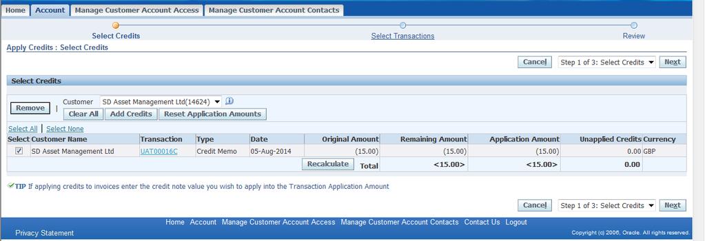 You can also net off a credit memo when making a payment by selecting both the invoice(s) and credit note