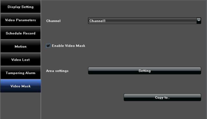 4.2.7 Video Mask Setting Modify each video channel parameters on the Video Mask interface,as shown in