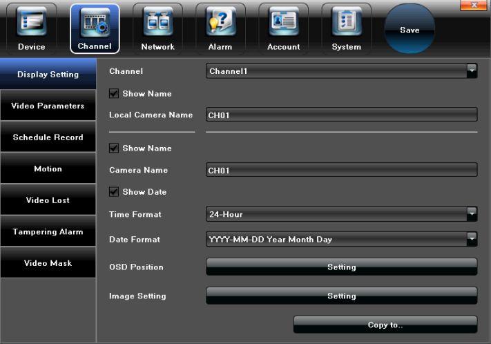 4.2 Channel 4.2.1 Display Setting Select the relevant channel and modify the