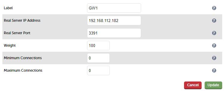 Load Balancing Gateways (Scenario 3) 3. 4. 5. 6. 7. Enter an appropriate name (Label) for the first RD Gateway, e.g. GW1 Change the Real Server IP Address field to the required IP address, e.g. 192.