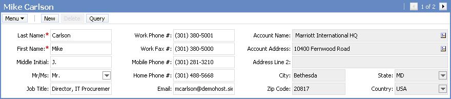 Verify Account Information 5-8 Use the Contact Form Applet to: Check the information recorded for Mike Carlson Verify the addresses for his company and his work phone and fax 3.