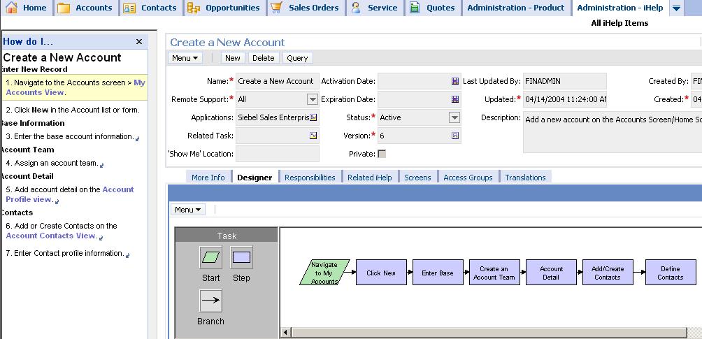 ihelp Designer 8-8 ihelp Designer Represents an ihelp item s flow and steps graphically Drag and drop steps Graphical representation of the ihelp item s flow Diagram The screenshot shows an ihelp