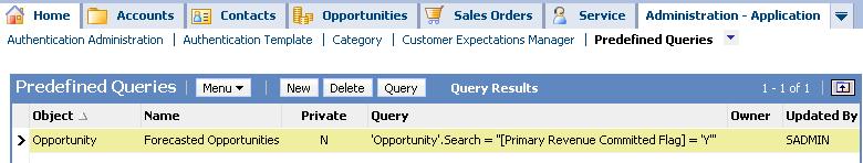 Administration - Application: Example Requirement and Solution (Predefined Queries) Requirement: Sales managers need to query for all forecasted opportunities frequently 9-11 Solution: An