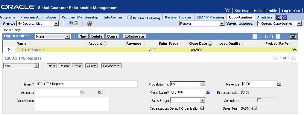 Partner Application: Siebel Partner Portal 1-7 Is used by a company s partners to communicate, collaborate, and conduct business with a Web-based interface Partner Portal displays sales opportunities