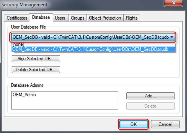 In this window you can also select a different database as the default database. The database set here will be used for the (new) connection of a project to a database.