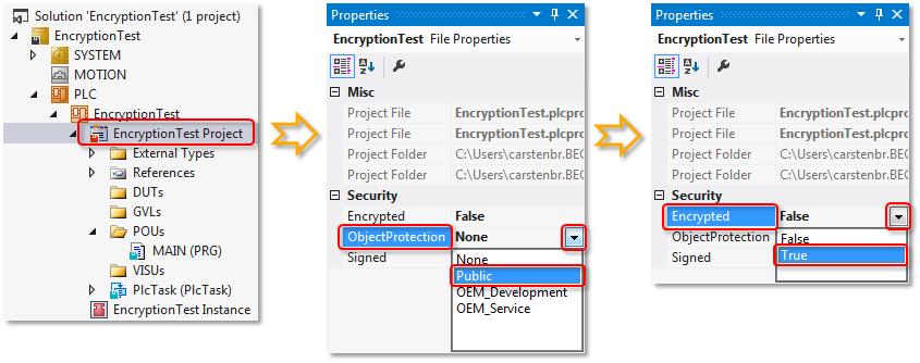 Protection of the OEM application software 6.1.4 Assigning access rights in the project The created Object Protection Levels [} 34] can easily be assigned to TwinCAT objects, e.g. a PLC project.