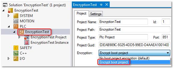 The encryption is not inherited to the components contained in the project. The encryption must be set individually for all (main) components of the project. 6.2.