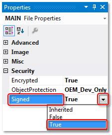 Protection of the OEM application software If the project is linked to a user database, you can set the signing in the properties of the respective project component.