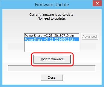 Figure: Update Firmware Option By default, the firmware files are stored in the directory