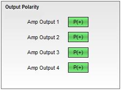 Output Polarity Output Polarity Each output channel includes an output polarity inversion option. Click on any of the Amp Output blocks to display the combined output polarity control panel.