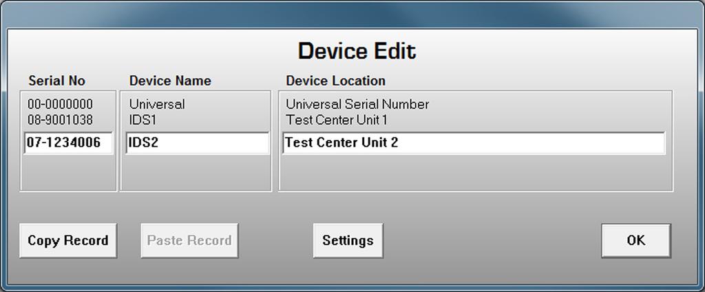 Click on the Insert Item option, enter the serial number for the first device, enter the device name (spaces are not allowed in the name), and the device location (spaces are allowed).
