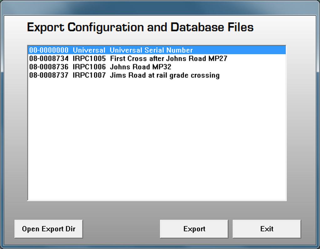 Removing Wi-Fi Security Keys Click on the Export button on the Main screen, select the Universal Serial Number, 00-0000000, and click on the Export button on the Export Configuration and Database