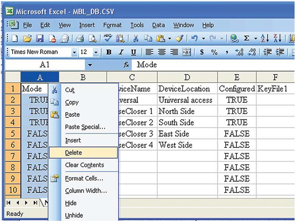 The order and quantity of columns may vary depending on the version of the LinkStart software used to create this file. See Figure 94. Figure 94. The Microsoft Excel data.
