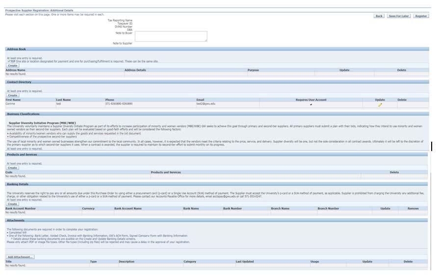 2. Beginning Registration The Additional Details page is made up of 6 sections requiring supplemental information.