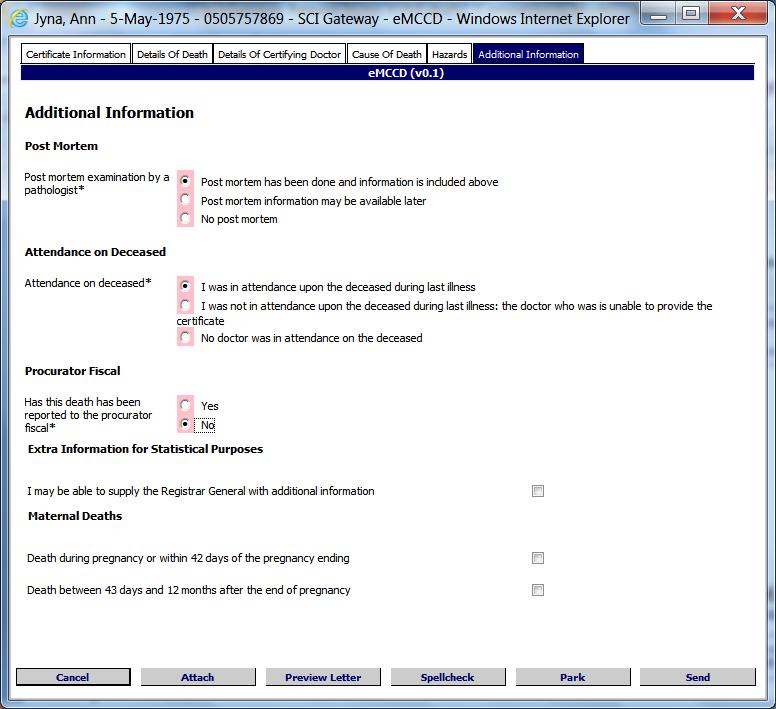 Pictured below is the Additional Information tab displayed after clicking on the tab as described on the previous page: Answer each question as required to complete the protocol Click here to