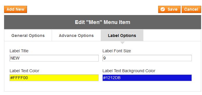 Label Options: Label Title: Enter label text which you want to use as menu item label.