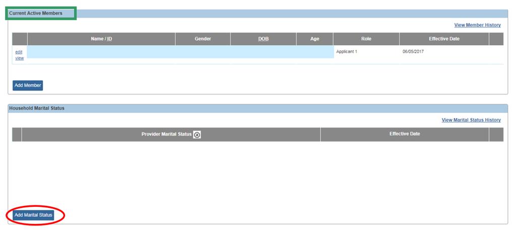The Current Active Members screen appears. 1. Click Add Marital Status.