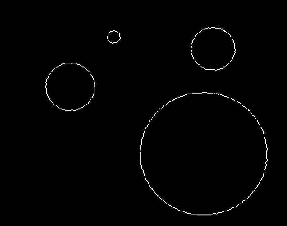 Comparing it with figure 4 it is evident the better precision of this algorithm to detect circle center. Note also that the number of lines is smaller than the one in figure 3.