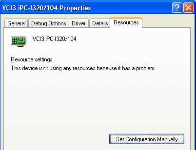 Windows XP (4) If the settings conflict with existing resource configuration Windows will show the following error message. Use the button "Set Configuration Manually" to adapt the settings. Figure 5.