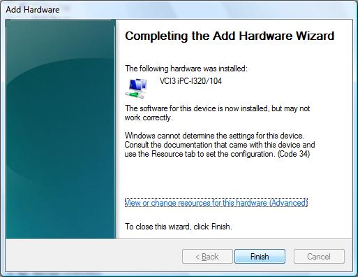 Windows Vista (8) Windows has now installed the CAN-interface with default settings.