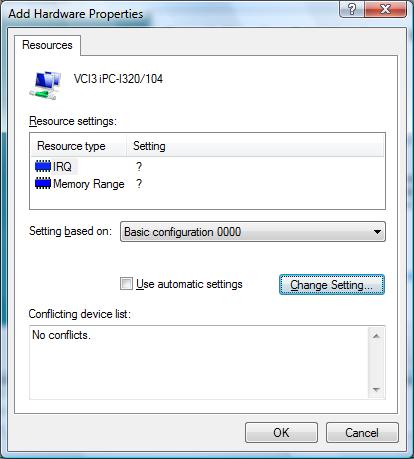 Windows Vista Figure 6.2-8: Adaptation of settings (11) Conclude the installation with the "Finish" button. 6.2.2 Changing the settings In case of resource conflicts with other hardware components you must modify the settings for address and/or IRQ as described in this chapter.